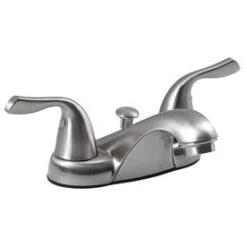 Project Source Brushed Nickel 2-Handle 4-in Centerset WaterSense Bathroom Sink Faucet With Drain