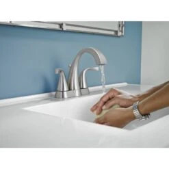 Moen Oxby Spot Resist Brushed Nickel 2-handle 4-in Centerset WaterSense Bathroom Sink Faucet With Drain -Hardware Store 026508262924 05103535 1800x1800