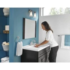 Moen Oxby Spot Resist Brushed Nickel 2-handle 4-in Centerset WaterSense Bathroom Sink Faucet With Drain -Hardware Store 026508262924 05103536 1800x1800