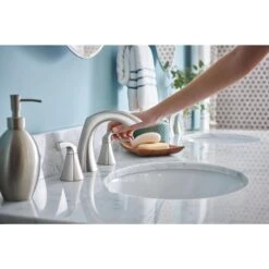 Moen Lindor Spot Resist Brushed Nickel 2-handle Widespread WaterSense Bathroom Sink Faucet With Drain -Hardware Store 026508282694 09256854 1800x1800
