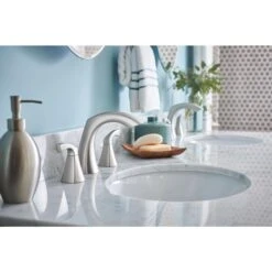 Moen Lindor Spot Resist Brushed Nickel 2-handle Widespread WaterSense Bathroom Sink Faucet With Drain -Hardware Store 026508282694 09256855 1800x1800