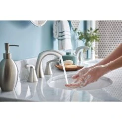 Moen Lindor Spot Resist Brushed Nickel 2-handle Widespread WaterSense Bathroom Sink Faucet With Drain -Hardware Store 026508282694 09256856 1800x1800