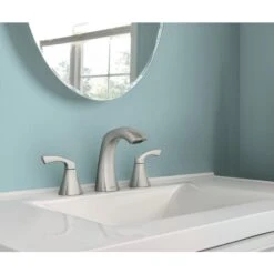 Moen Lindor Spot Resist Brushed Nickel 2-handle Widespread WaterSense Bathroom Sink Faucet With Drain