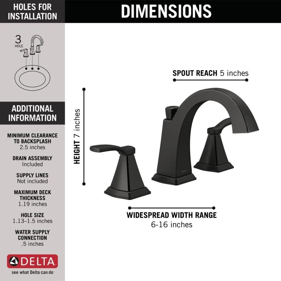 Delta Flynn Matte Black 2-handle Widespread WaterSense Bathroom Sink Faucet With Drain 2 Delta Flynn Matte Black 2-handle Widespread WaterSense Bathroom Sink Faucet With Drain - Image 2