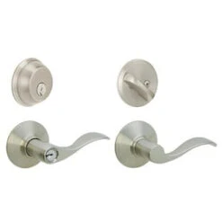 Schlage FB50 Accent Accent Satin Nickel Single-Cylinder Deadbolt Reversible Keyed Entry Door Handle Combo Pack 1 Handle And 1 Deadbolt