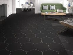 Opal Black Porcelain Tile -Hardware Store 100888619 vendor0918 opal black hexagon porcelain tile living room 1800x1800