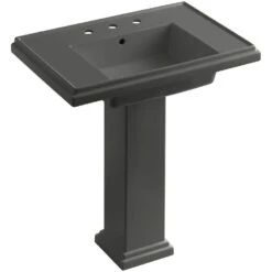 KOHLER Tresham Ceramic Pedestal Combo Bathroom Sink With Single-Hole Faucet Drilling In Black Black With Overflow Drain -Hardware Store 22733930611b6f29549fdf71c529ecae 1800x1800