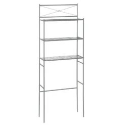 Zenna Home® Cross-Style 24"W X 65"H Satin Nickel Over-the-Toilet Storage Shelves