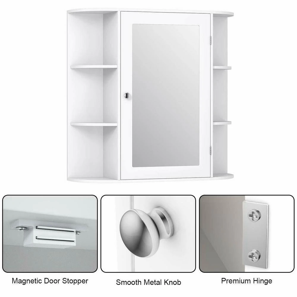 6.5 In. X 25 In. X 26 In. White Multipurpose Wall Surface Mount Bathroom Storage Medicine Cabinet With Mirror 6 6.5 In. X 25 In. X 26 In. White Multipurpose Wall Surface Mount Bathroom Storage Medicine Cabinet With Mirror - Image 6