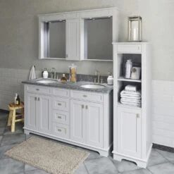MagickWoods Windermere 17"W X 18"D X 60"H Cloud Gray Linen Cabinet -Hardware Store 30343 scene3rev1 mw 1800x1800