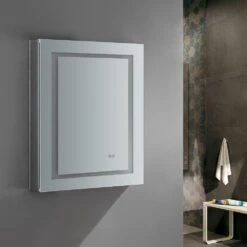 Spazio 24 In. W X 30 In. H Recessed Or Surface Mount Medicine Cabinet With LED Lighting, Mirror Defogger And Left Hinge -Hardware Store 36832a64bf5f7dd0c0e94acc881e1848 1800x1800
