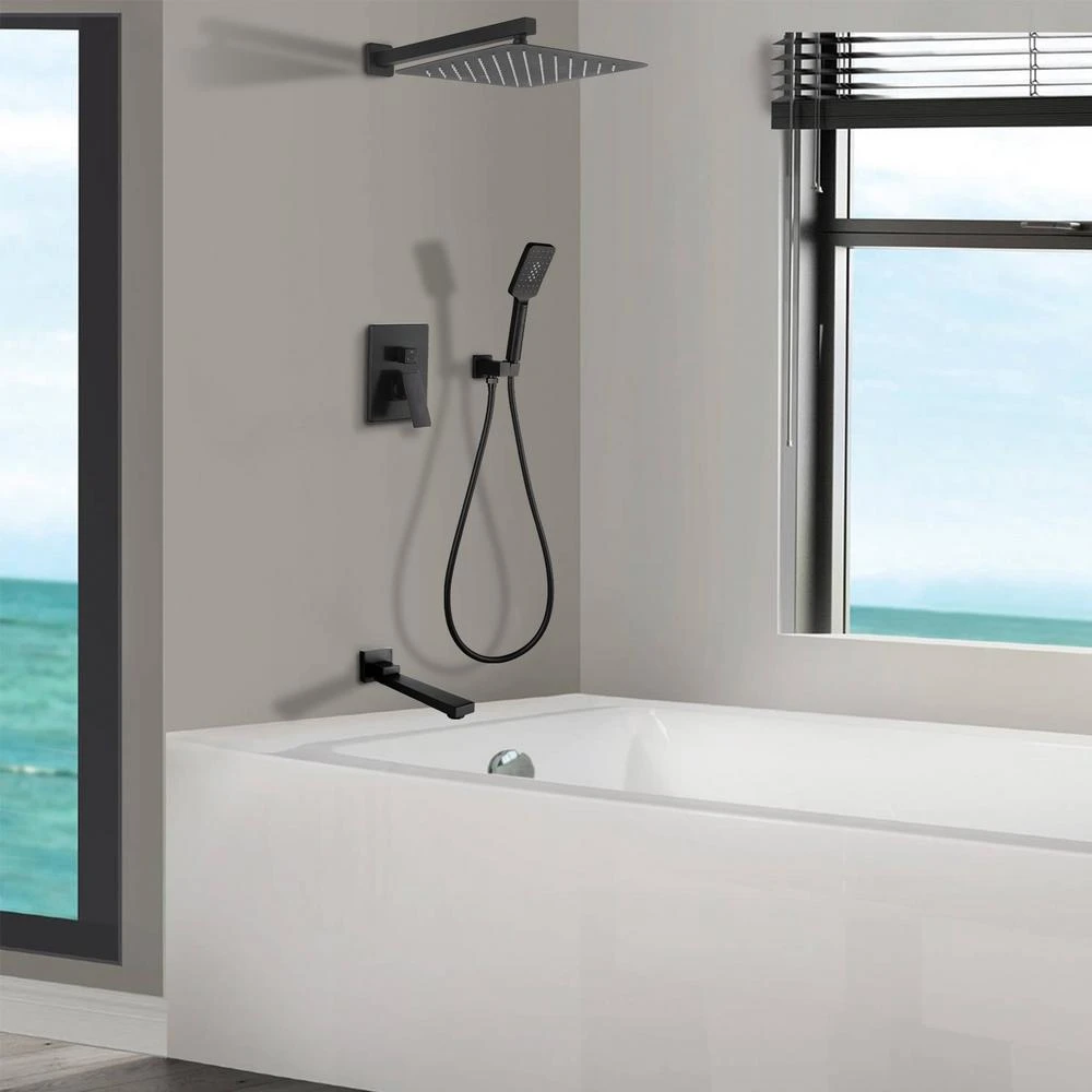 3-Spray With 2.5 GPM 10 In. 3 Functions Tub Wall Mount Dual Shower Heads In Spot In Matte Black (Valve Included) 3 3-Spray With 2.5 GPM 10 In. 3 Functions Tub Wall Mount Dual Shower Heads In Spot In Matte Black (Valve Included) - Image 3