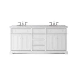 Fremont 72 In. W X 22 In. D Double Vanity In White With Granite Vanity Top In Grey With White Sink