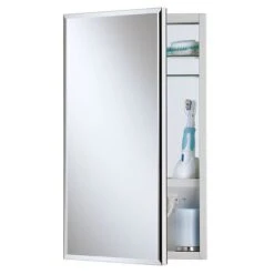 Jensen Meridian 15-in X 25-in Rectangle Surface/Recessed Mirrored Medicine Cabinet With Outlet