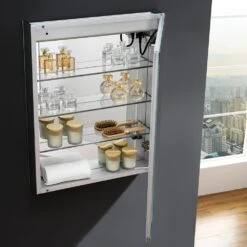 Spazio 24 In. W X 30 In. H Recessed Or Surface Mount Medicine Cabinet With LED Lighting, Mirror Defogger And Right Hinge -Hardware Store 78162fb68ae8a704bdbe20c1751454d6 1800x1800