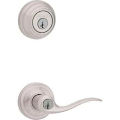 Kwikset Tustin Satin Nickel Smartkey Single-Cylinder Deadbolt Universal Keyed Entry Door Handle Combo Pack (1 Handle And 1 Deadbolt)
