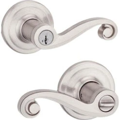 Kwikset Ashfield Satin Nickel Smartkey Universal Keyed Entry Door Handle