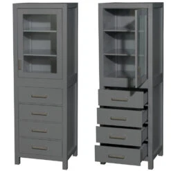 Wyndham Collection Sheffield 24"W X 20"D X 71"H Dark Gray Linen Cabinet -Hardware Store WC 1414 LT DKG CLOSEDANDOPEN 1800x1800