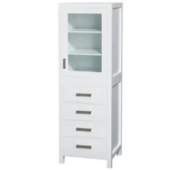 Wyndham Collection Sheffield 24"White Linen Tower With Shelved Cabinet Storage And 4 Drawers