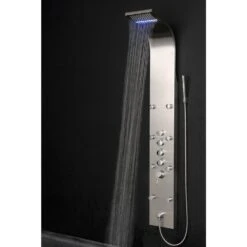 63 In. 8-Jet Shower Panel System In Stainless Steel With Rainfall Waterfall LED Shower Head And Hand Shower Wand -Hardware Store b8748372e656c0398382428654e41609 1800x1800
