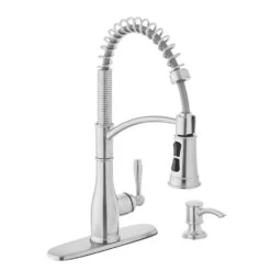 Mandouri Single-Handle Spring Pull Down Kitchen Faucet With TurboSpray, FastMount And Soap Dispenser In Stainless Steel