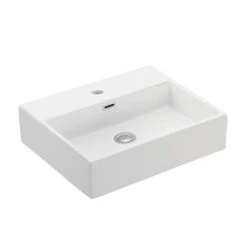 WS Bath Collections Quattro 50 Wall Mount / Vessel Bathroom Sink In Ceramic White With 1 Faucet Hole