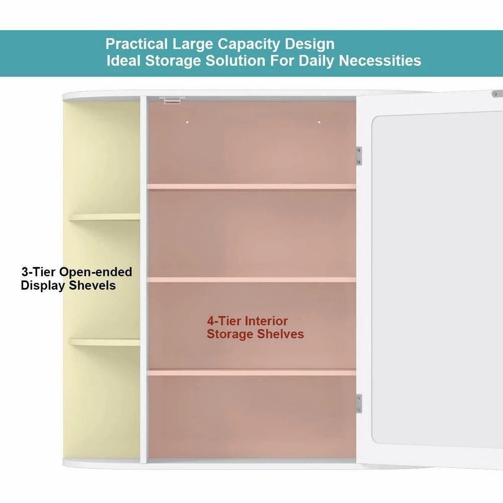 6.5 In. X 25 In. X 26 In. White Multipurpose Wall Surface Mount Bathroom Storage Medicine Cabinet With Mirror 4 6.5 In. X 25 In. X 26 In. White Multipurpose Wall Surface Mount Bathroom Storage Medicine Cabinet With Mirror - Image 4