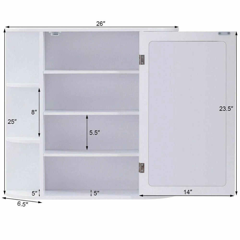 6.5 In. X 25 In. X 26 In. White Multipurpose Wall Surface Mount Bathroom Storage Medicine Cabinet With Mirror 2 6.5 In. X 25 In. X 26 In. White Multipurpose Wall Surface Mount Bathroom Storage Medicine Cabinet With Mirror - Image 2
